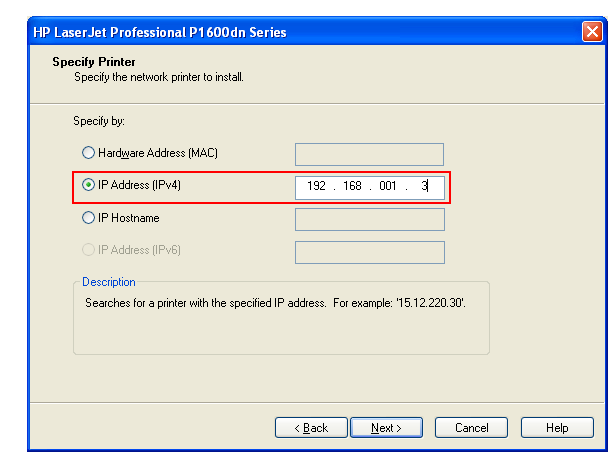 what is the ip adress of the hp p1006 printer